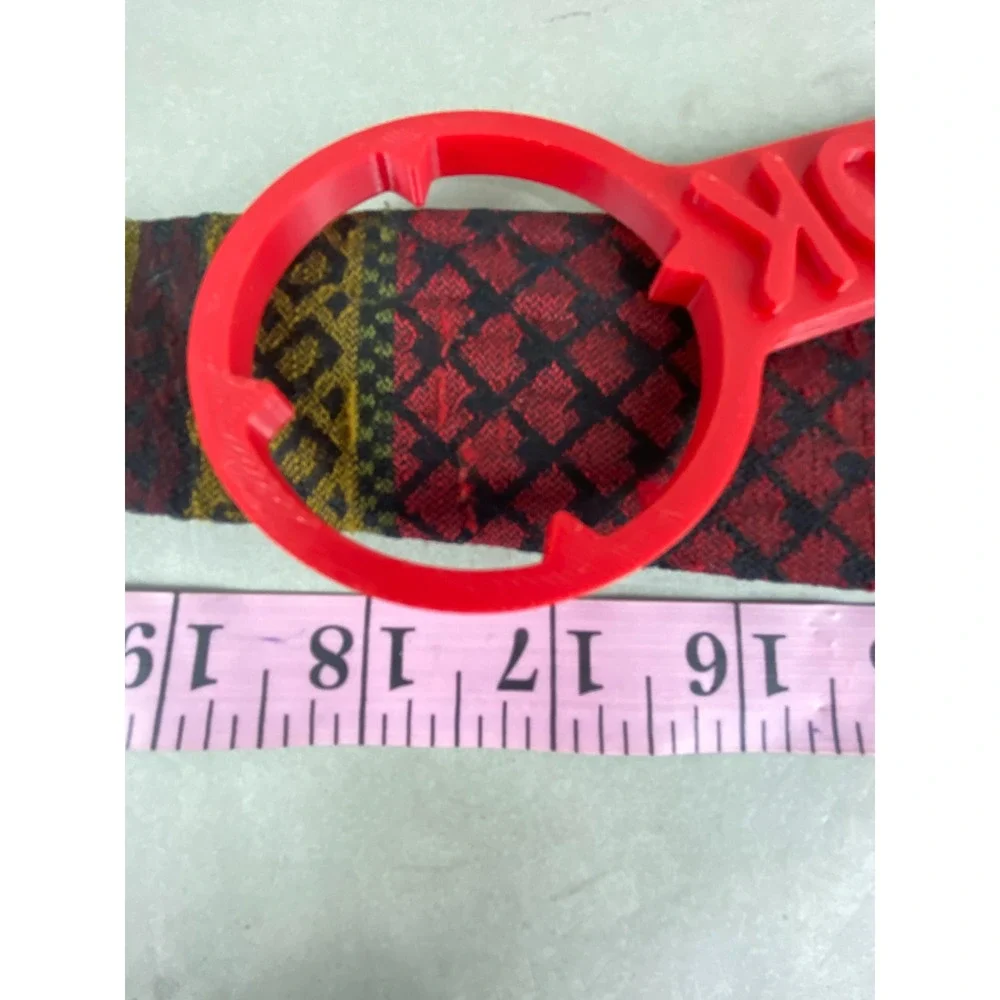 VTG Mens Tie Red Gold Black Tapestry Woven Geometric Square End Skinny 53x2.25